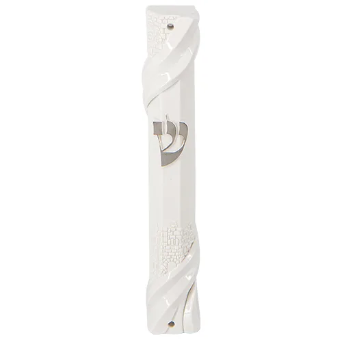 מזוזה פלסטיק לבנה 20 ס"מ "ירושלים" עם פקק גומי, UK23365, ארט יודאיקה