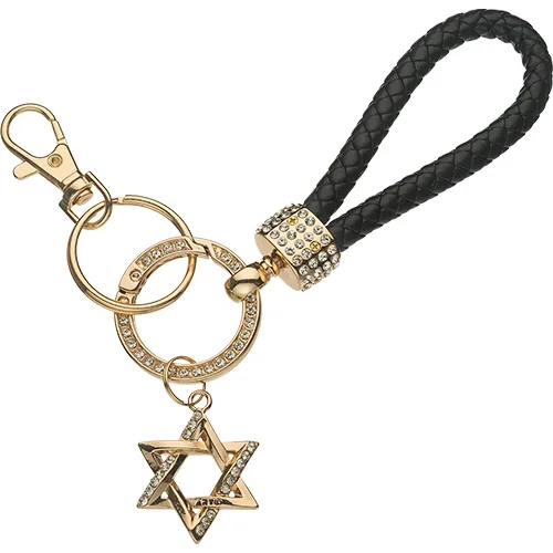 מחזיק מפתחות זהב עם לולאה מגן דוד ושיבוץ אבנים, UK35785, ארט יודאיקה