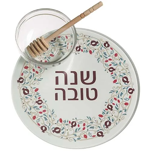 סט להגשת תפוח בדבש זכוכית בלתי שבירה 19 ס"מ, UK49035, ארט יודאיקה