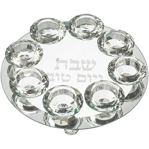 פמוט זכוכית עם 8 פמוטי קריסטל מהודרים 27 ס"מ, UK81633, ארט יודאיקה