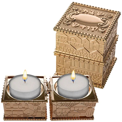 פמוטי נסיעה זהב בקופסא עם מכסה "ירושלים" 4X9 ס", UK40541, ארט יודאיקה