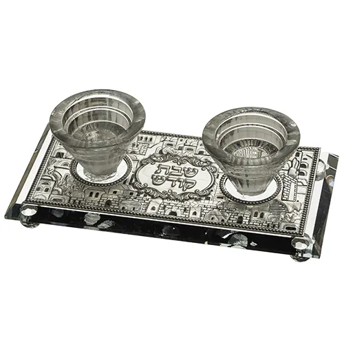 פמוטי קריסטל עם פלקטה הדלקת נרות "ירושלים" 19x1, UK45920, ארט יודאיקה