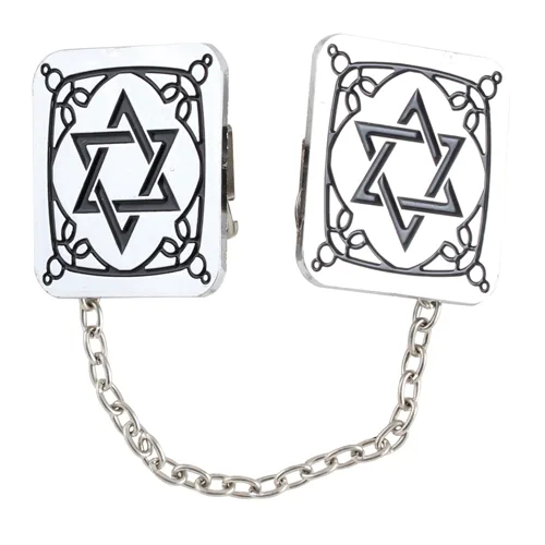 קליפס לטלית ניקל מגן דויד 3X3 ס"מ עם שרשרת, UK05954, ארט יודאיקה