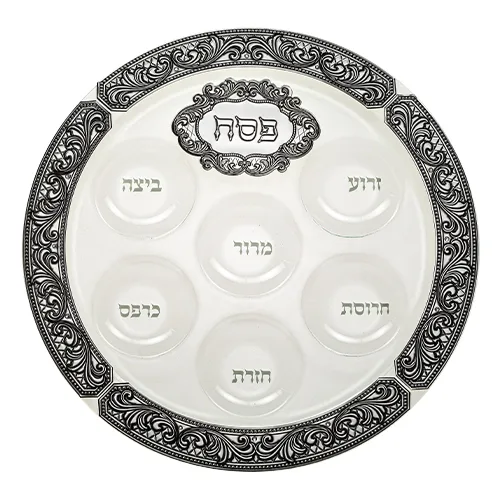 קערת זכוכית מהודרת לפסח עם פלקטה 40 ס"מ, UK46884, ארט יודאיקה