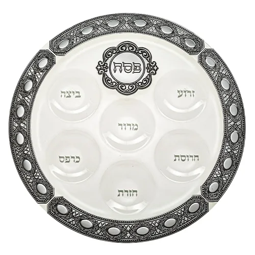 קערת זכוכית מהודרת לפסח עם פלקטה 40 ס"מ, UK46885, ארט יודאיקה