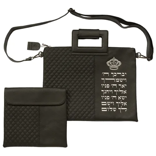 תיק מפואר לטלית דמוי עור שחור אותיות בולטות "וי, UK66470, ארט יודאיקה