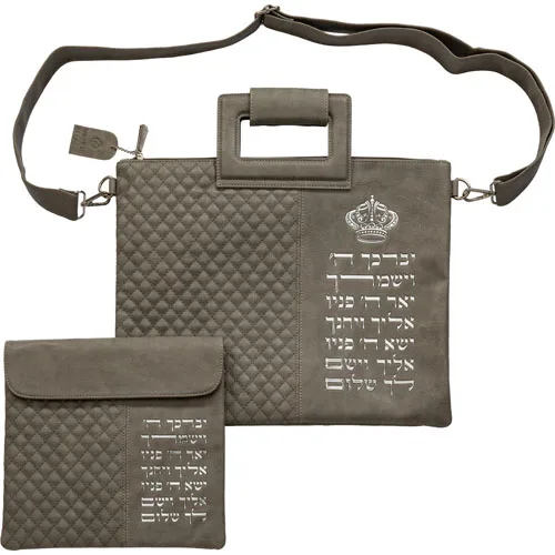 תיק מפואר לטלית דמוי עור אפור אותיות בולטות "יב, UK60311, ארט יודאיקה