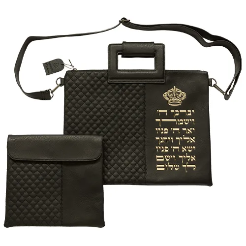 תיק מפואר לטלית דמוי עור שחור אותיות בולטות "וי, UK66471, ארט יודאיקה