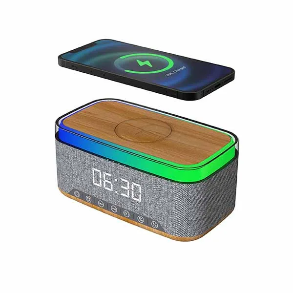 מטען אלחוטי מהיר 15W משולב עם רדיו/רמקול Bluetooth 10W ושעון דיגיטלי, 5211 זיאוס