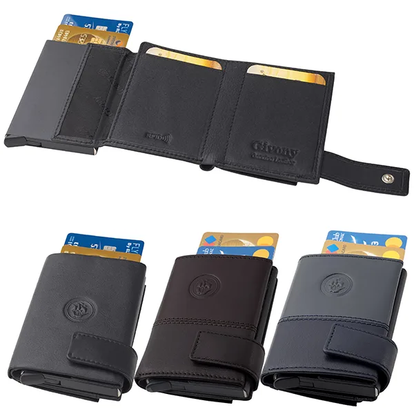 ארנק בטיחות RFID + NFC מעור שולף כרטיסי אשראי ותא למטבעות מבית המותג גבעוני, GV 4939 זיאוס
