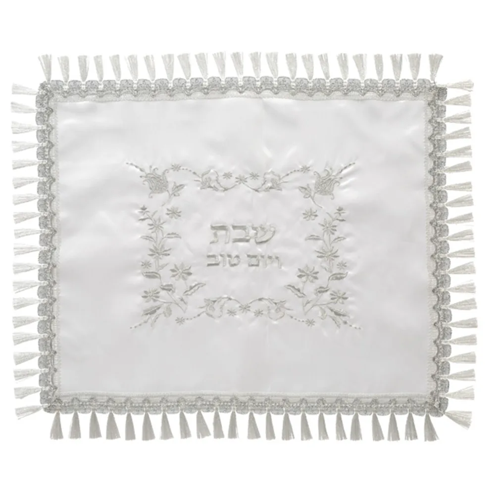 כיסוי חלה לבן מסטן מהודר 52x42 ס"מ, UK67027, ארט יודאיקה