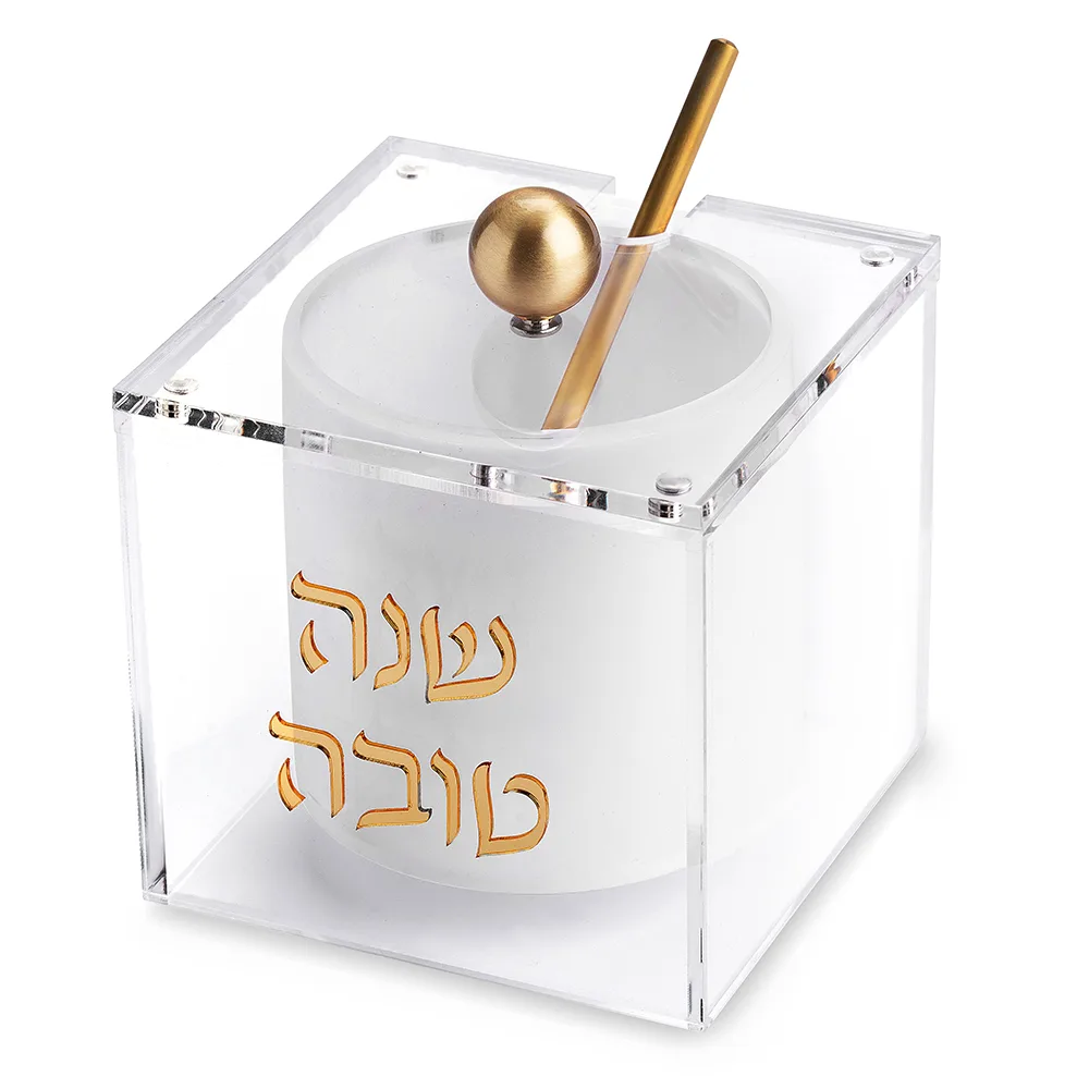 כלי לדבש אקריליק מרובע גימור זהב 9.5 ס"מ, UK88755, ארט יודאיקה