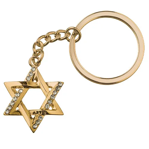 מחזיק מפתחות זהב - מגן דוד ושיבוץ אבנים, UK35801, ארט יודאיקה