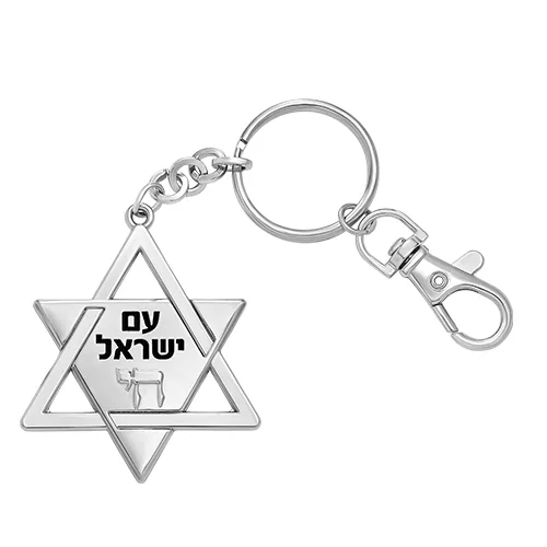 מחזיק מפתחות מגן דוד - 5 ס"מ - ניקל וזהב, UK35920, ארט יודאיקה