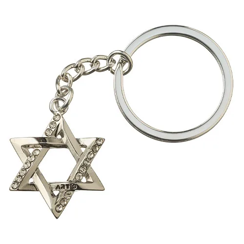 מחזיק מפתחות ניקל - מגן דוד ושיבוץ אבנים, UK35795, ארט יודאיקה