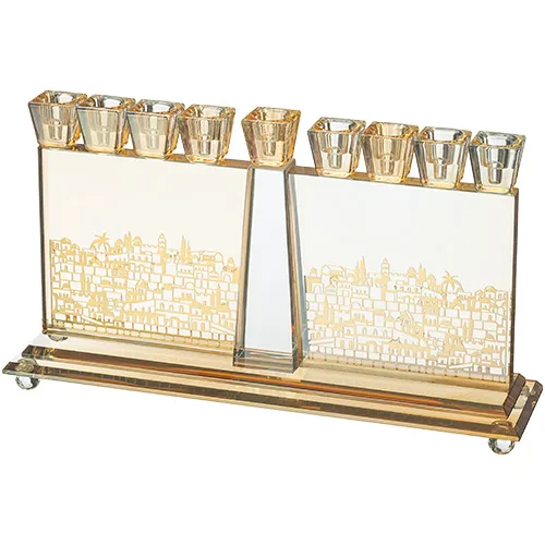 חנוכייה קריסטל מהודרת עם פלקטה 17X30 ס"מ, UK80563, ארט יודאיקה