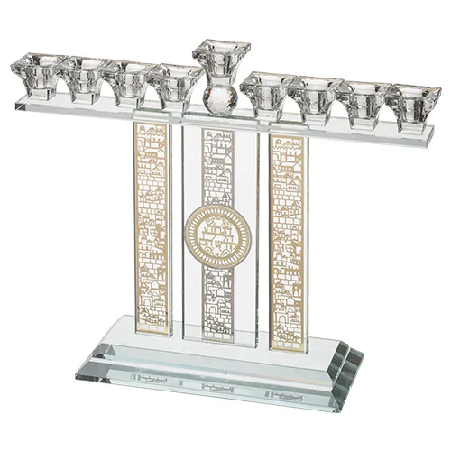 חנוכייה קריסטל מהודרת עם פלקטה 36X37 ס"מ, UK41984, ארט יודאיקה