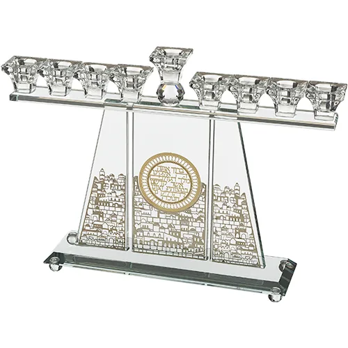 חנוכייה קריסטל מהודרת עם פלקטה 36X37 ס"מ, UK41986, ארט יודאיקה