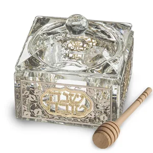 כלי מהודר לדבש מקריסטל עם פלקטה 7x7 ס"מ, UK41370, ארט יודאיקה