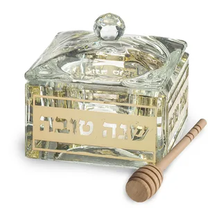 כלי מהודר לדבש מקריסטל עם פלקטה 7X7 ס"מ, UK81566, ארט יודאיקה