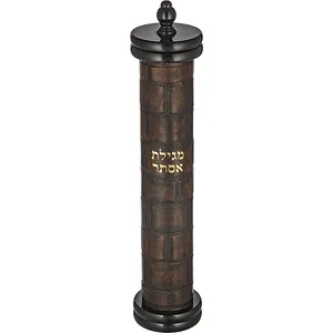 מגילת אסתר אשכנזי עץ + פיו כותל עם פלקטה עבור קלף 39 ס"מ, UK49791, ארט יודאיקה