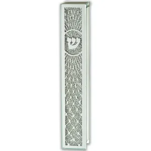 מזוזה זכוכית מהודרת עם מראה ואבנים 12 ס"מ, UK24411, ארט יודאיקה