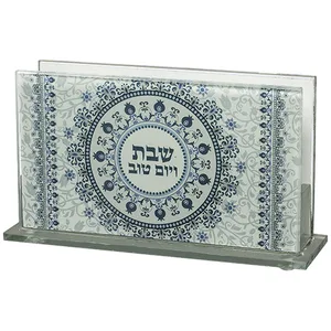 מחזיק גפרורים זכוכית עם הדפסה "הדלקת נרות" 12.5X8 ס"מ, UK49284, ארט יודאיקה