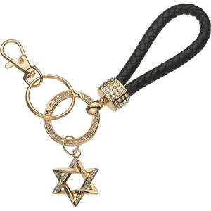 מחזיק מפתחות זהב עם לולאה מגן דוד ושיבוץ אבנים, UK35785, ארט יודאיקה