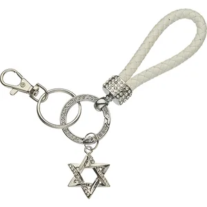 מחזיק מפתחות ניקל עם לולאה מגן דוד ושיבוץ אבנים, UK35777, ארט יודאיקה