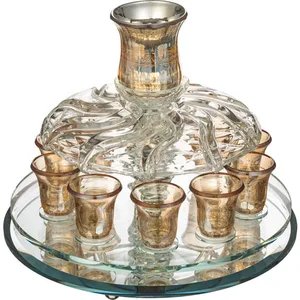 מחלק יין מסתובב קריסטל מהודר עם 10 כוסיות "זהב" 25X33 ס"מ, UK81587, ארט יודאיקה