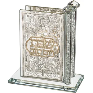 מעמד לגפרורים קריסטל עם פלקטות "ירושלים" 12X12 ס"מ, UK42432, ארט יודאיקה