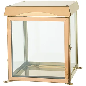 מעמד לנר זיכרון ממתכת וזכוכית זהב 18X22 ס"מ, UK48513, ארט יודאיקה
