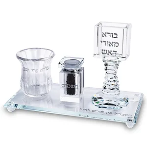סט הבדלה קריסטל שקוף עם מגש 25X12.5, UK82459, ארט יודאיקה