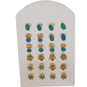 סט עגילים- דוגמאות שונות עם אופל טורקיז (12), UK71037, ארט יודאיקה