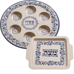 סט קערת פסח ומצה במבוק פרחונית, UK80649, ארט יודאיקה