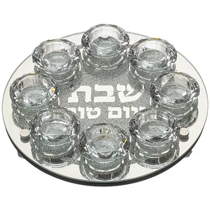 פמוט זכוכית עם 8 פמוטי קריסטל מהודרים 27 ס"מ, UK42974, ארט יודאיקה