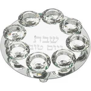 פמוט זכוכית עם 8 פמוטי קריסטל מהודרים 27 ס"מ, UK81633, ארט יודאיקה