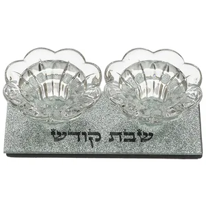 פמוטי זכוכית עם נצנצים 4X14X6 ס"מ, UK47918, ארט יודאיקה