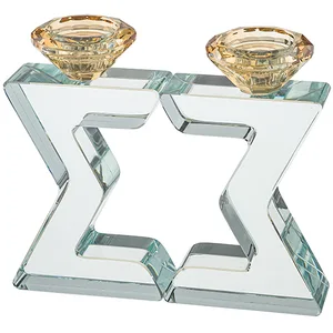 פמוטי קריסטל "מגן דוד" מהודרים 17 ס"מ, UK42624, ארט יודאיקה
