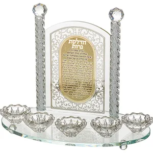 פמוטי קריסטל 5 קנים מהודרים עם פלקטה הדלקת נרות, UK49201, ארט יודאיקה
