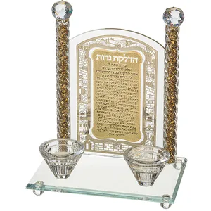 פמוטי קריסטל עם פלקטה הדלקת נרות "ירושלים" 24 ס"מ, UK49698, ארט יודאיקה