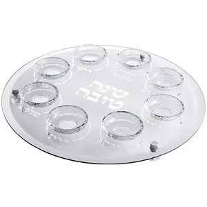 צלחת עגולה מהודרת לראש השנה מזכוכית וקריסטל 40 ס"מ, UK81498, ארט יודאיקה