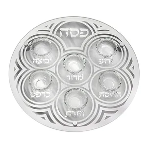 צלחת פסח מזכוכית וקריסטל מהודרת 40 ס"מ, UK52776, ארט יודאיקה