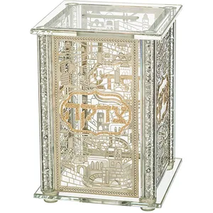 קופת צדקה קריסטל עם פלקטות "ירושלים" 9X13 ס"מ, UK40094, ארט יודאיקה