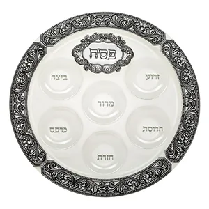 קערת זכוכית מהודרת לפסח עם פלקטה 40 ס"מ, UK46884, ארט יודאיקה