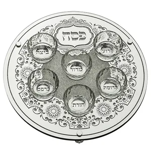 קערת פסח זכוכית מהודר עם 6 בומצים 36 ס"מ, UK45790, ארט יודאיקה