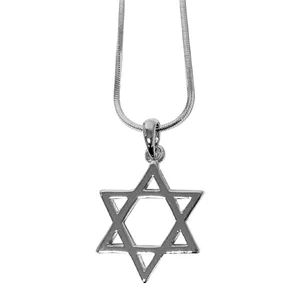 שרשרת רודיום 45 ס"מ מגן דוד כסוף גדול 2 ס"מ (5 באריזה), UK90881, ארט יודאיקה