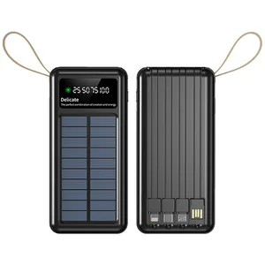 פאוור בנק סוללת גיבוי 10,000mAh משולב עם טעינה סולארית הכולל 4 כבלים מובנים 2 פנסי לד, 5217 זיאוס