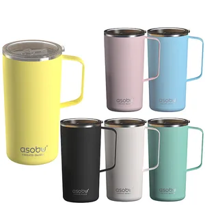 Tower Mug ספל תרמי נירוסטה ציפוי קרמי פנימי PURAMIC מכסה טריטן 600 מ"ל מבית ASOBU, 6690 זיאוס