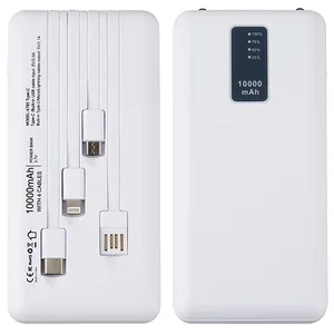 פאוור בנק סוללת גיבוי 10,000mAh הכולל 4 כבלים נשלפים 2 פנסי לד וצג דיגיטלי, 4793 זיאוס